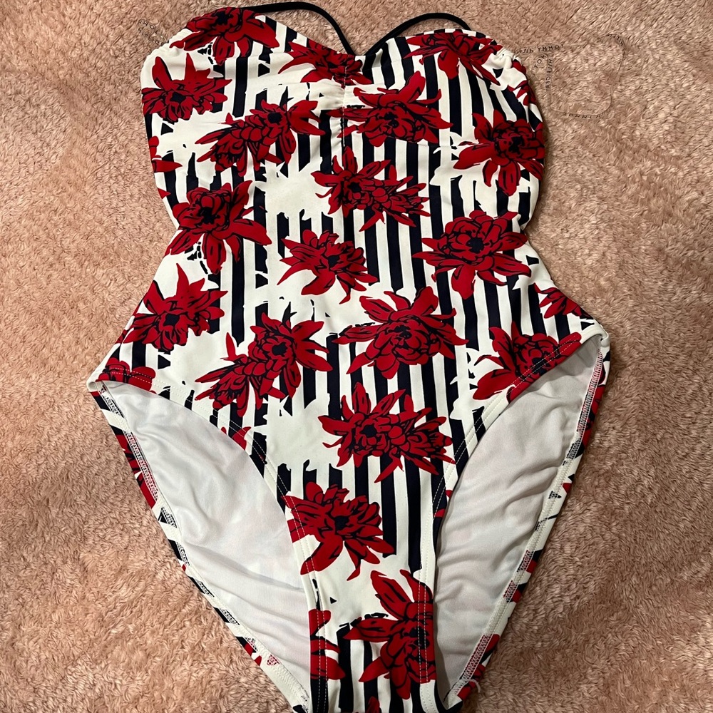 TOMMY HILFIGER Floral Red and White one piece Swimwear